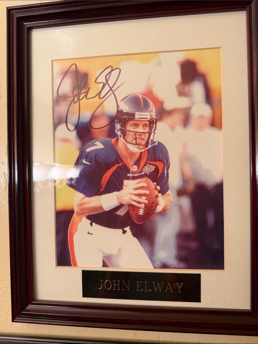 John Elway Signed Broncos Photo Print - Navy & Orange